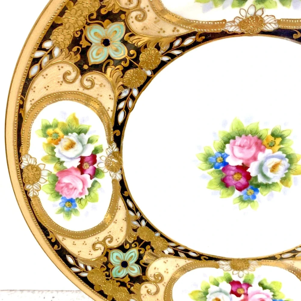 Vintage Morimura Noritake Plate Hand Painted Multicolor Floral Gold Moriage 7.5